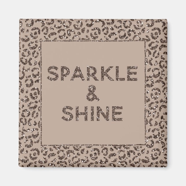 Chocolate Brown Mocha Cream Leopard Glitter  Magnet (Front)