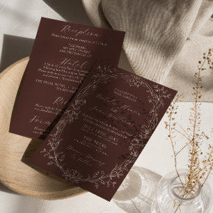 Chocolate Brown  Old Money All In One Wedding Invitation