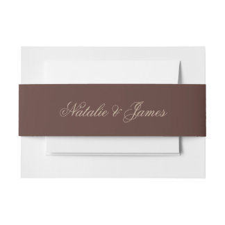 Chocolate Brown Old Money Boho Wedding Invitation Belly Band