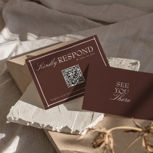 Chocolate Brown Old Money Retro QR Code Wedding RSVP Card