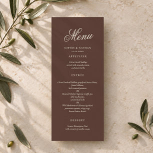 Chocolate Brown Old Money Wedding Menu Card