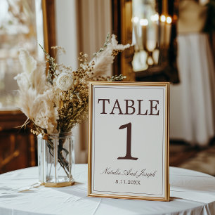 Chocolate Brown Old Money Wedding Table Number