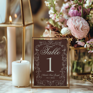Chocolate Brown Old Money Wedding Table Number
