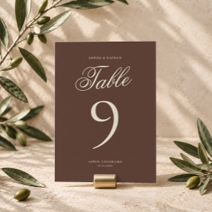 Chocolate Brown Old Money Wedding Table Number