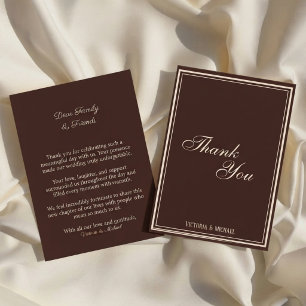Chocolate Brown Old Money Wedding Thank You Card