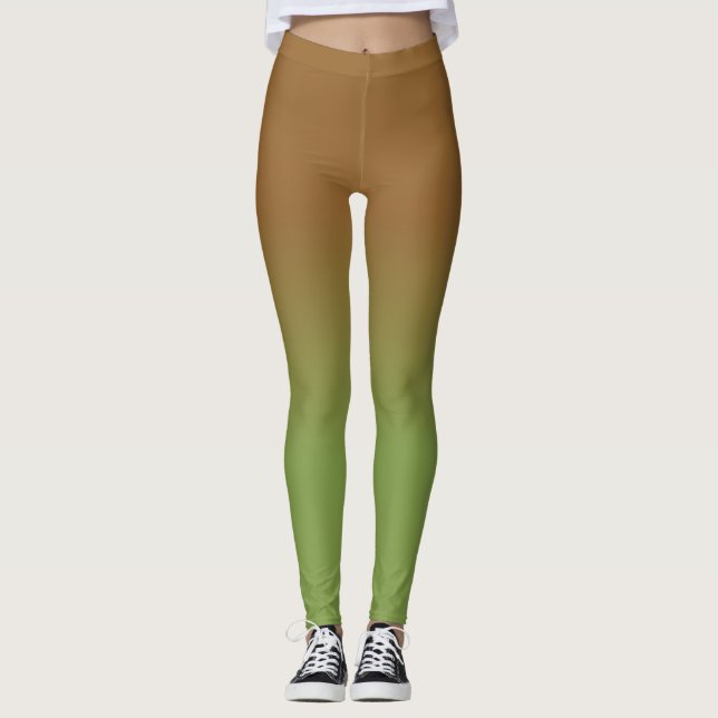 Chocolate Brown Olive Green Ombre Leggings (Front)