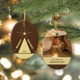 Chocolate Brown Oval Christmas Tree Family Photo Ceramic Tree Decoration