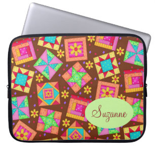 Chocolate Brown Patchwork Quilt Art Blocks Laptop Sleeve