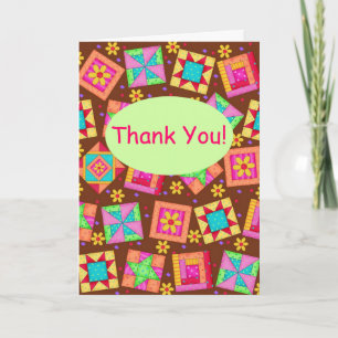 Chocolate Brown Patchwork Quilt Art Thank You Card