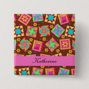 Chocolate Brown Patchwork Quilt Blocks Name Badge