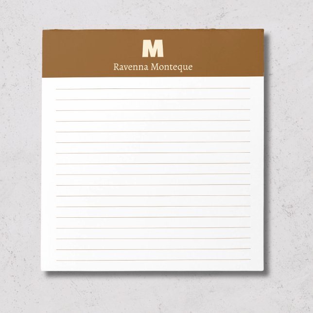 Chocolate Brown Personalized Monogram Name Lined Notepad (Creator Uploaded)