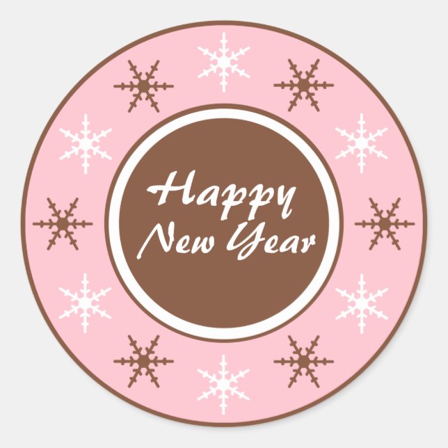 Chocolate Brown & Pink Happy New Year Stickers (Front)