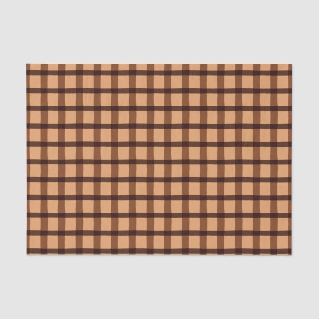 Chocolate Brown Plaid Pattern Tissue Paper (Front)