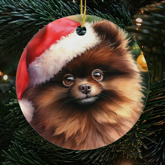 Chocolate Brown Pomeranian Watercolor Christmas Ceramic Tree Decoration (Creator Uploaded)