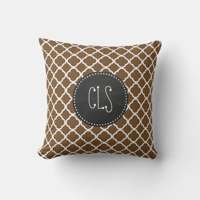 Chocolate Brown Quatrefoil; Vintage Chalkboard Cushion (Front)