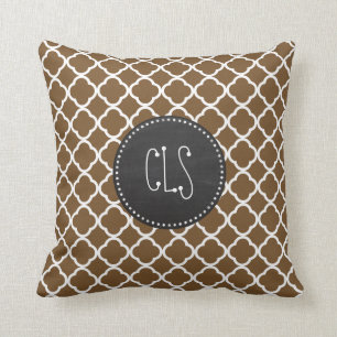 Chocolate Brown Quatrefoil; Vintage Chalkboard Cushion