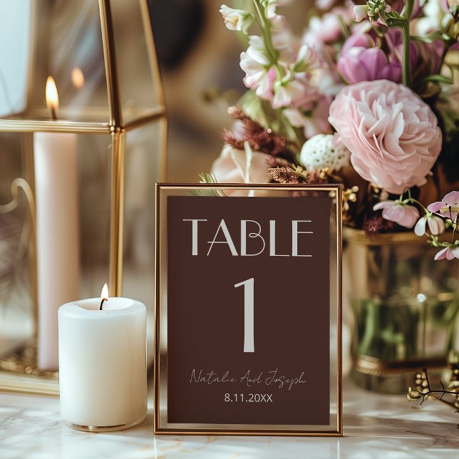 Chocolate Brown Retro Wedding Table Number (Creator Uploaded)
