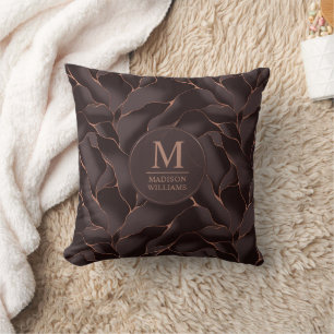 Chocolate Brown & Rose Gold Abstract Wave Pattern Cushion