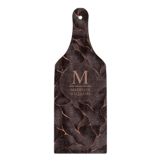 Chocolate Brown & Rose Gold Abstract Wave Pattern Cutting Board (Front)