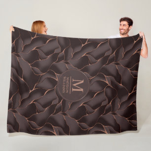 Chocolate Brown & Rose Gold Abstract Wave Pattern Fleece Blanket