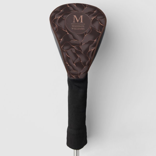 Chocolate Brown & Rose Gold Abstract Wave Pattern Golf Head Cover (Front)