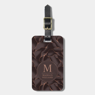 Chocolate Brown & Rose Gold Abstract Wave Pattern Luggage Tag