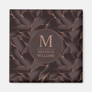 Chocolate Brown & Rose Gold Abstract Wave Pattern Magnet