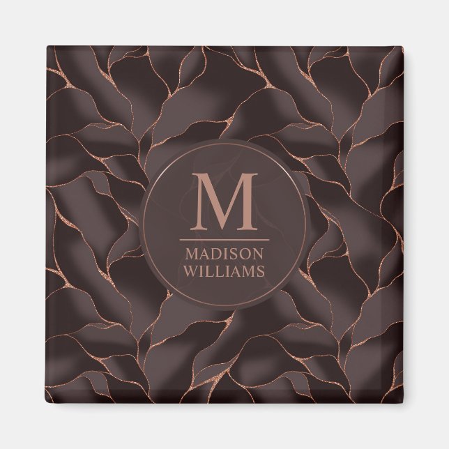 Chocolate Brown & Rose Gold Abstract Wave Pattern Magnet (Front)