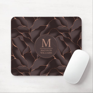 Chocolate Brown & Rose Gold Abstract Wave Pattern Mouse Mat