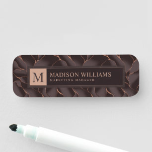 Chocolate Brown & Rose Gold Abstract Wave Pattern Name Tag