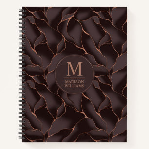 Chocolate Brown & Rose Gold Abstract Wave Pattern Notebook
