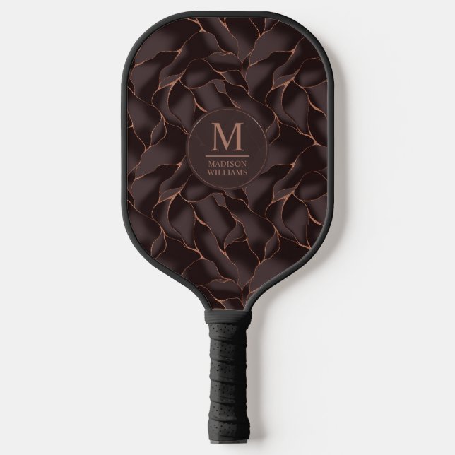 Chocolate Brown & Rose Gold Abstract Wave Pattern Pickleball Paddle (Front)