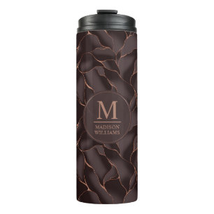 Chocolate Brown & Rose Gold Abstract Wave Pattern Thermal Tumbler