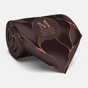 Chocolate Brown & Rose Gold Abstract Wave Pattern Tie