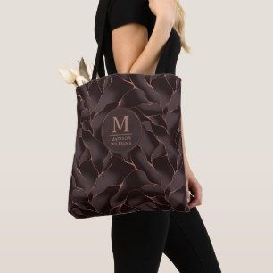 Chocolate Brown & Rose Gold Abstract Wave Pattern Tote Bag