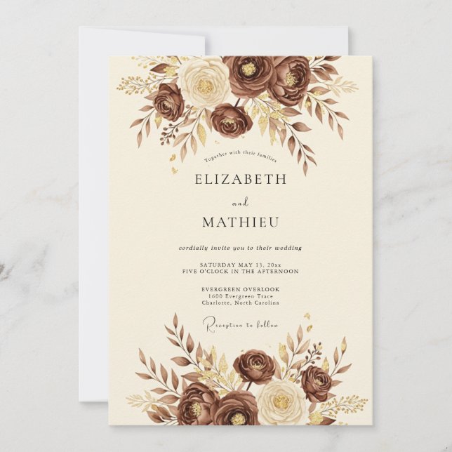 Chocolate Brown Rustic Woodland Wedding Invitation (Front)