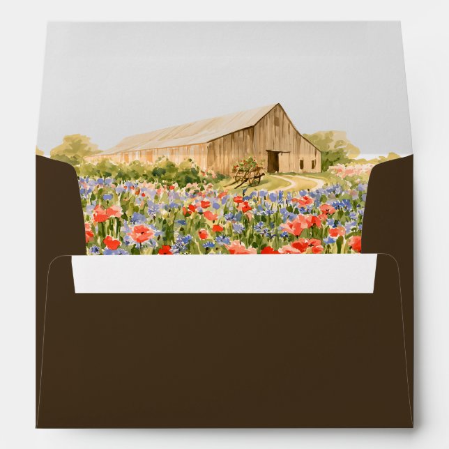 Chocolate Brown Script Wedding Return Address Envelope (Back (Bottom))