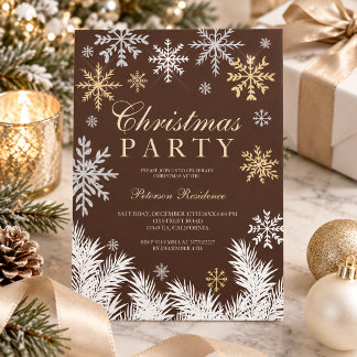 Chocolate Brown Snowflake Pine Winter Christmas Invitation