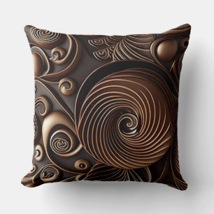 Chocolate Brown Spirals with Bronze Linework Cushion