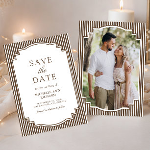 Chocolate Brown Striped Photo Wedding Save The Date