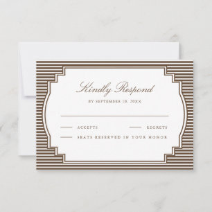 Chocolate Brown Striped Wedding RSVP Card