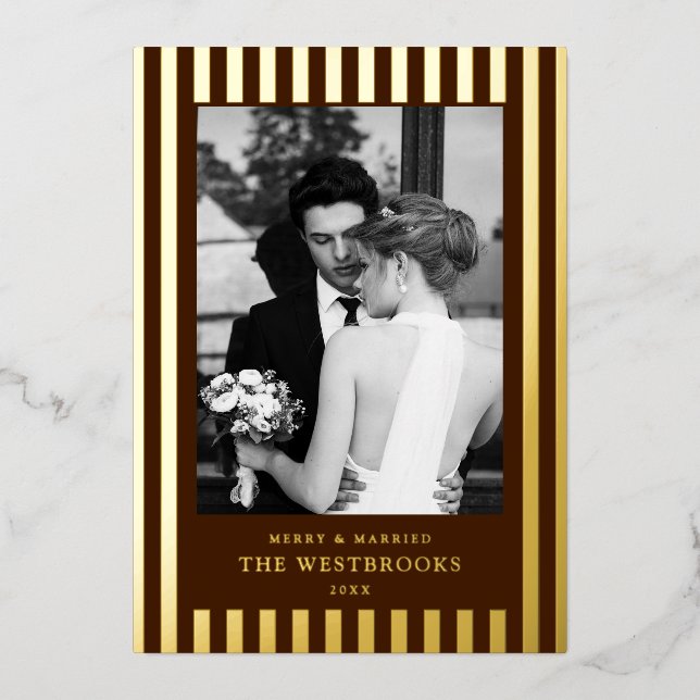 Chocolate Brown Stripes  Foil Holiday Card (Front)