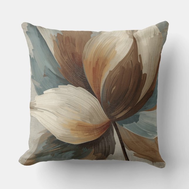 Chocolate Brown Teal Blue Cocoa Rustic Floral Cushion (Front)