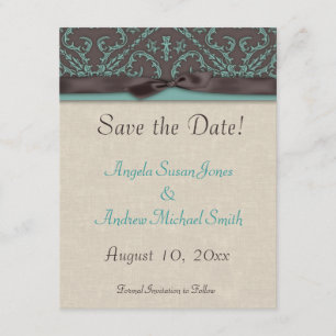 Chocolate Brown Turqoise Save the Date