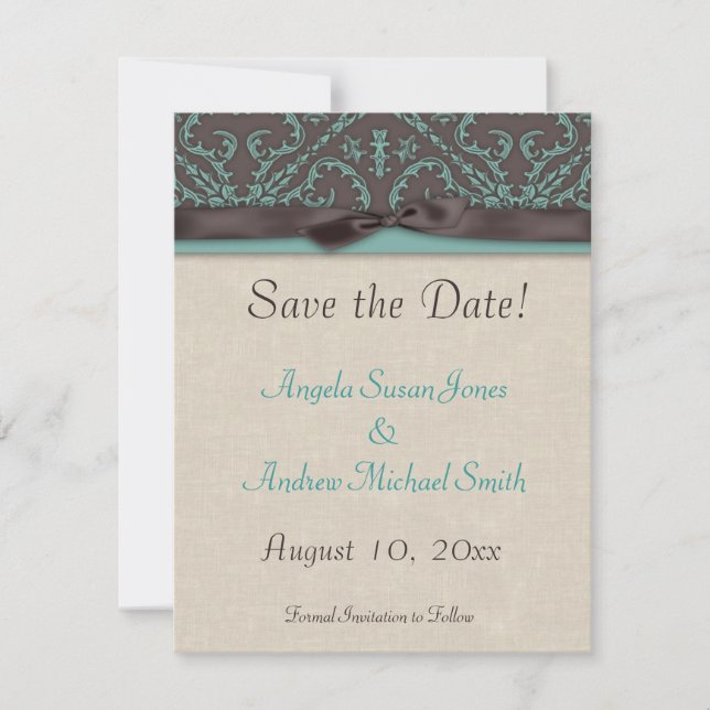 Chocolate Brown Turqoise Save the Date (Front)