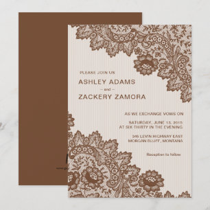 Chocolate Brown Vintage Lace Wedding Invitation