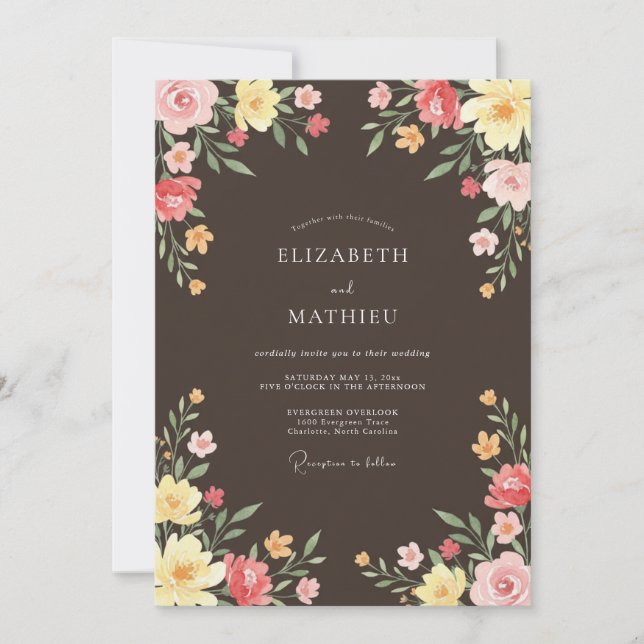 Chocolate Brown Vivid Meadow Wedding Invitation (Front)