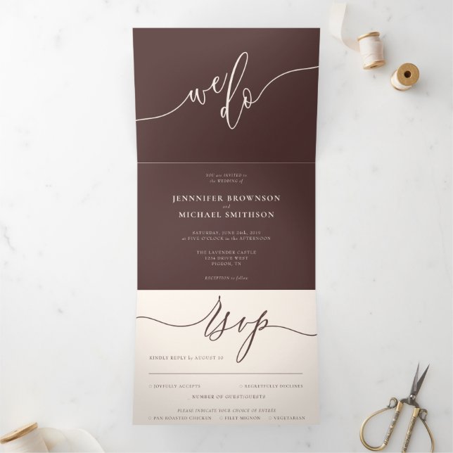 Chocolate Brown Wedding extra we do All In One Tri-Fold Invitation (Inside)