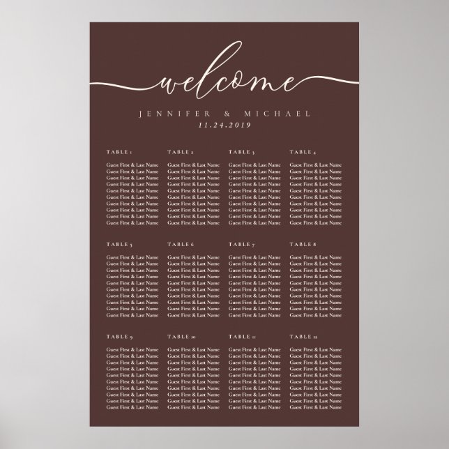 Chocolate Brown Welcome Wedding Placing Seating Poster (Front)