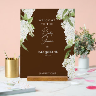 Chocolate Brown White Floral Baby Shower Welcome Acrylic Sign